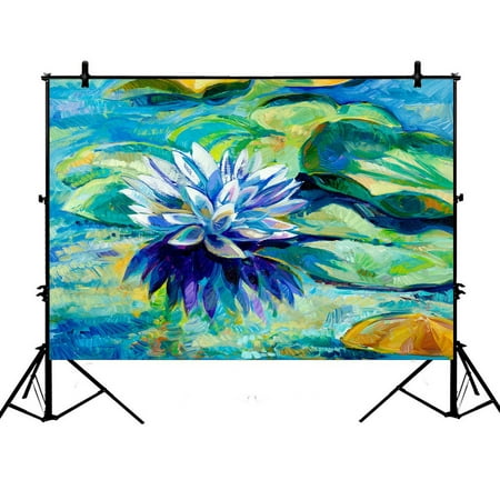 Image of PHFZK 7x5ft Flower Floral Backdrops Oil Painting of Beautiful Water Lily Photography Backdrops Polyester Photo Background Studio Props