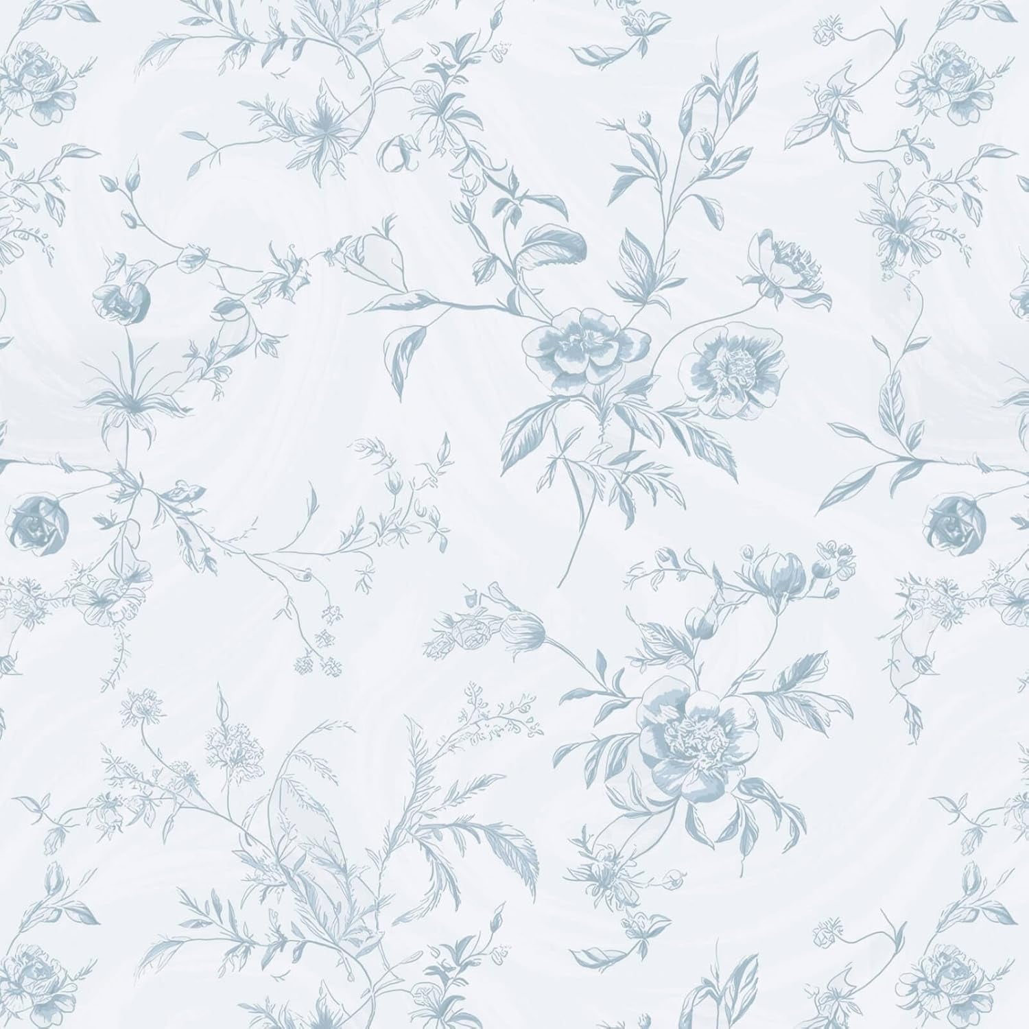Blue Wallpaper Peel and Stick Floral Vintage Stick on Wall Paper French Textured Contact Paper for Cabinet Removable Self Adhesive Wallpaper Vinyl Roll Shelf Deco, 17.3x196in