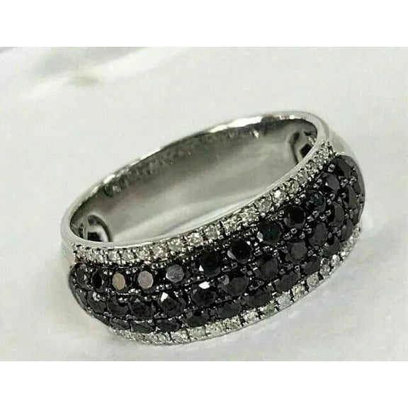 2Ct Round Cut Lab Created Black Diamond Wedding Band Ring 14K White Gold Plated Sterling Silver