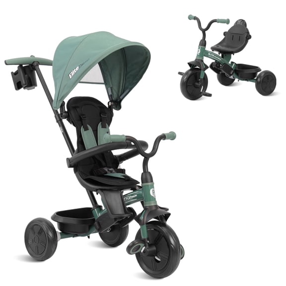 QPlay 6 in 1 Toddlers Tricycle for Ages Baby 10 Months-6 Years, Adjustable Parent Push Handle, Removable Canopy, 5-Point Harness, Rear Wheel Brakes