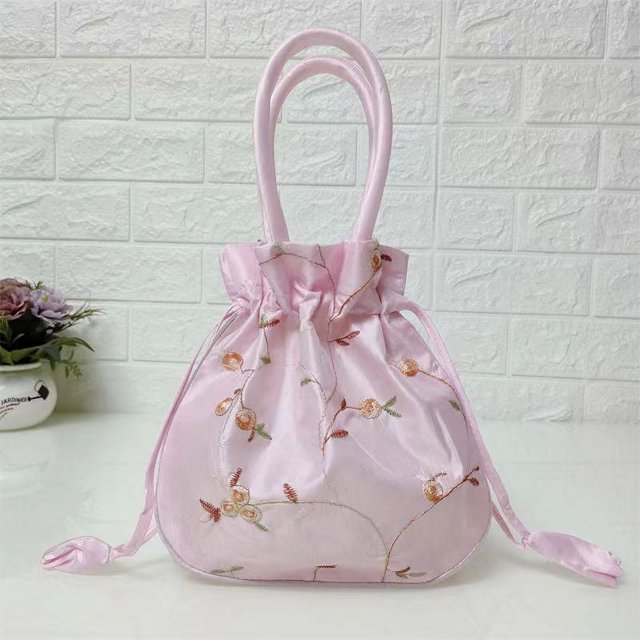 Bolso de mano para mujer, pequeño, tipo clutch, bordado, tipo momia, tipo cubo, con cordón, estilo Hanfu