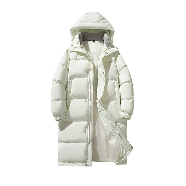 Styesk Jackets for Men Zipper Up Warm Jackets Solid Color Hooded Long Puffer Jacket Outdoor Plus Size Work Coats Casual Comfy Wind Breaker Jackets with Pockets