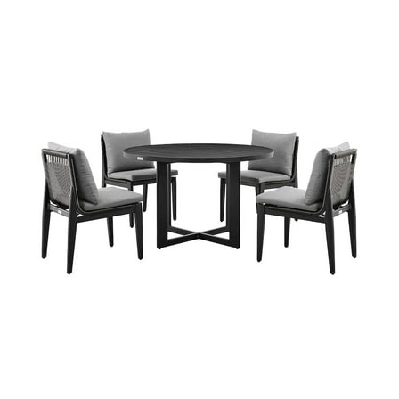 Cayman Outdoor 5-Piece Round Dining Table Set in Aluminum with Grey Cushions