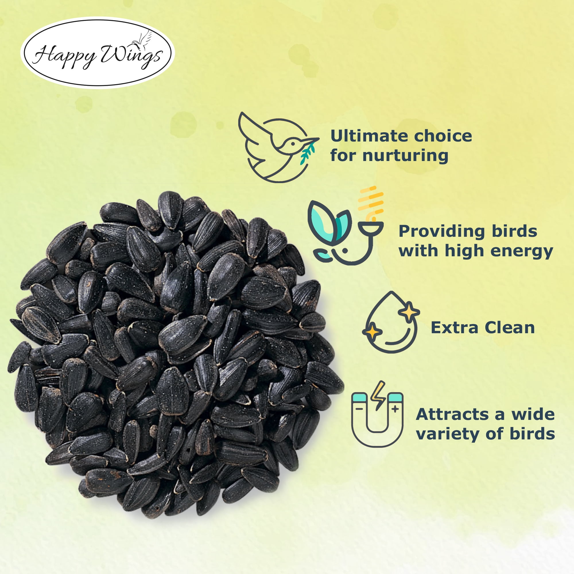 Happy Wings Sunflower Seeds 14 lb No Grow Birdseed, Wild Bird Food. Dry, New