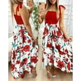 thumbnail image 2 of Suspenders Splicing Fashion Printing Irregular Breasted Dress Elegant Sleeveless Waisted Flower Long Dress Lacing, 2 of 2