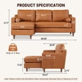 thumbnail image 5 of Danolapsi 88.9" L-Shape Sofa with Convertible Chaise,Comfy Sectional Leather Sofa with Deep Seats,3-Seats Leather Couch,Modern Mid-Century Sofa,Lounge Sofa for Living Room(ship in 2 boxes), 5 of 7