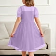 thumbnail image 3 of Inglocry Girls Dress Contrast Mesh Puffy Short Sleeve A Line Solid Color Casual Party Dress 3-12 Years Purple 9-10Y, 3 of 3