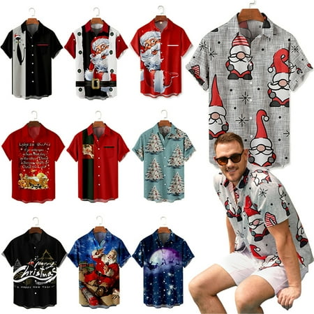 

MLFU Men s Kids Christmas Print Casual Breathable Short Sleeve Shirt