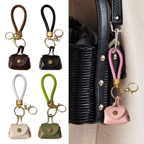 Mini Dumpling Coin Purse Keychain with Security Snap Detachable Wrist Strap Faux Leather Waterproof Compact Bag Key Holder