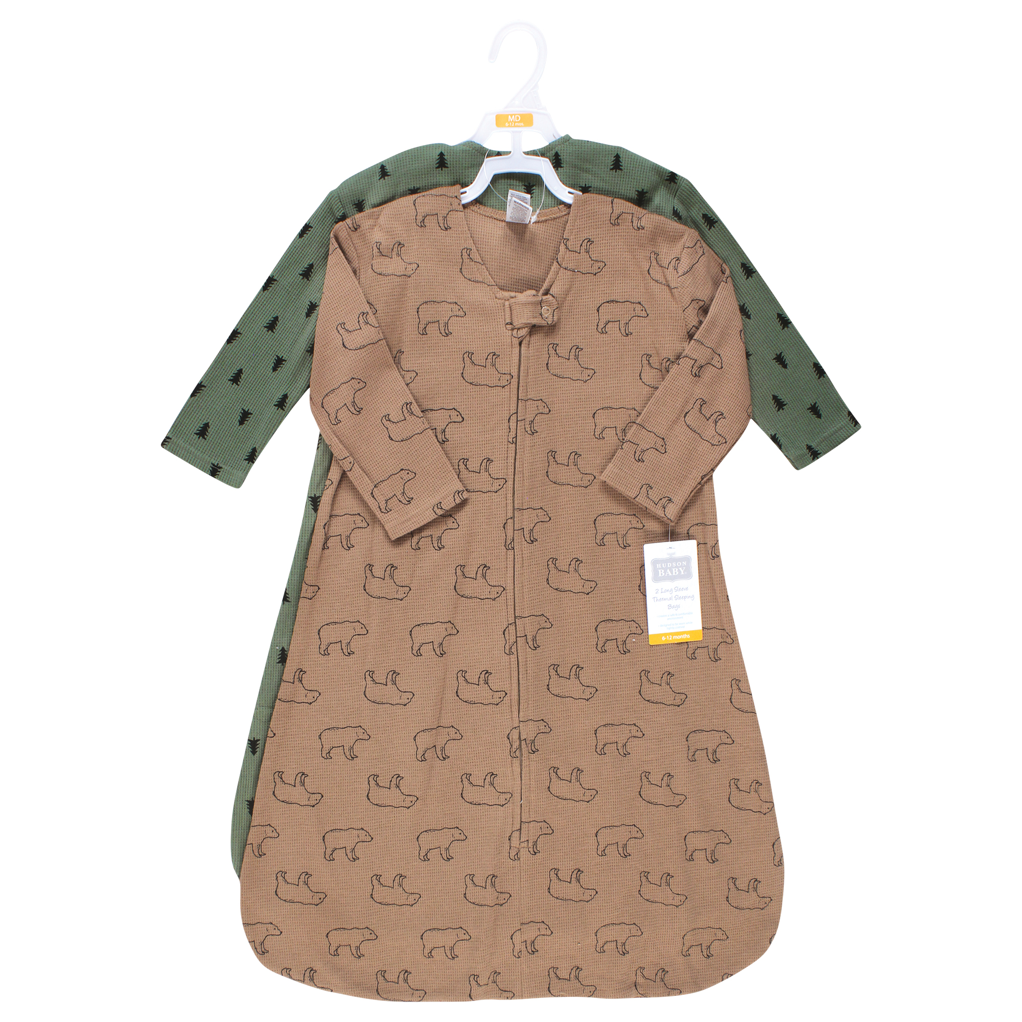 Hudson Baby Boys Thermal Long Sleeve Sleeping Bag 2pk, Bear Tree, 6-12 Months