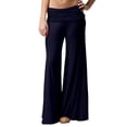 thumbnail image 7 of Womens Pants Coral Fold Over Yoga Pants On Solid Wide Leg Loose Fit Pants With Ruched Waist For Yoga Sports Everyday Athletic Seamless Summer Wide Leg Yoga Pants For Women Navy XXL, 7 of 7