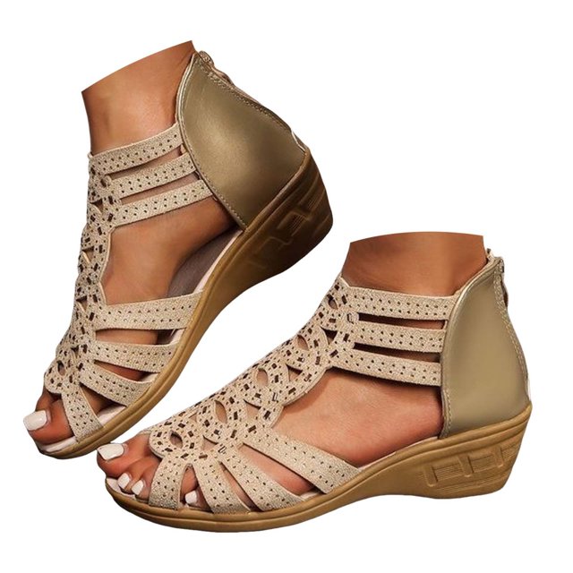 Mepaouo Women's Low Wedge Sandals Sparkly Rhinestone Open Toe Dress Shoes Zipper Back Platform Sandal