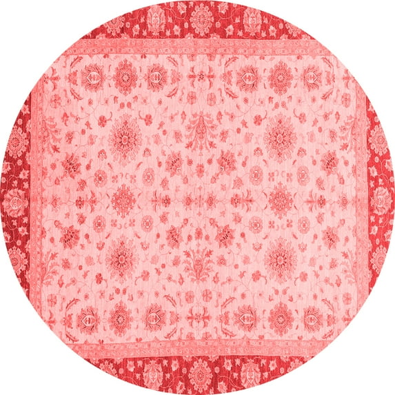 Ahgly Company Machine Washable Indoor Round Abstract Red Modern Area Rugs, 3' Round