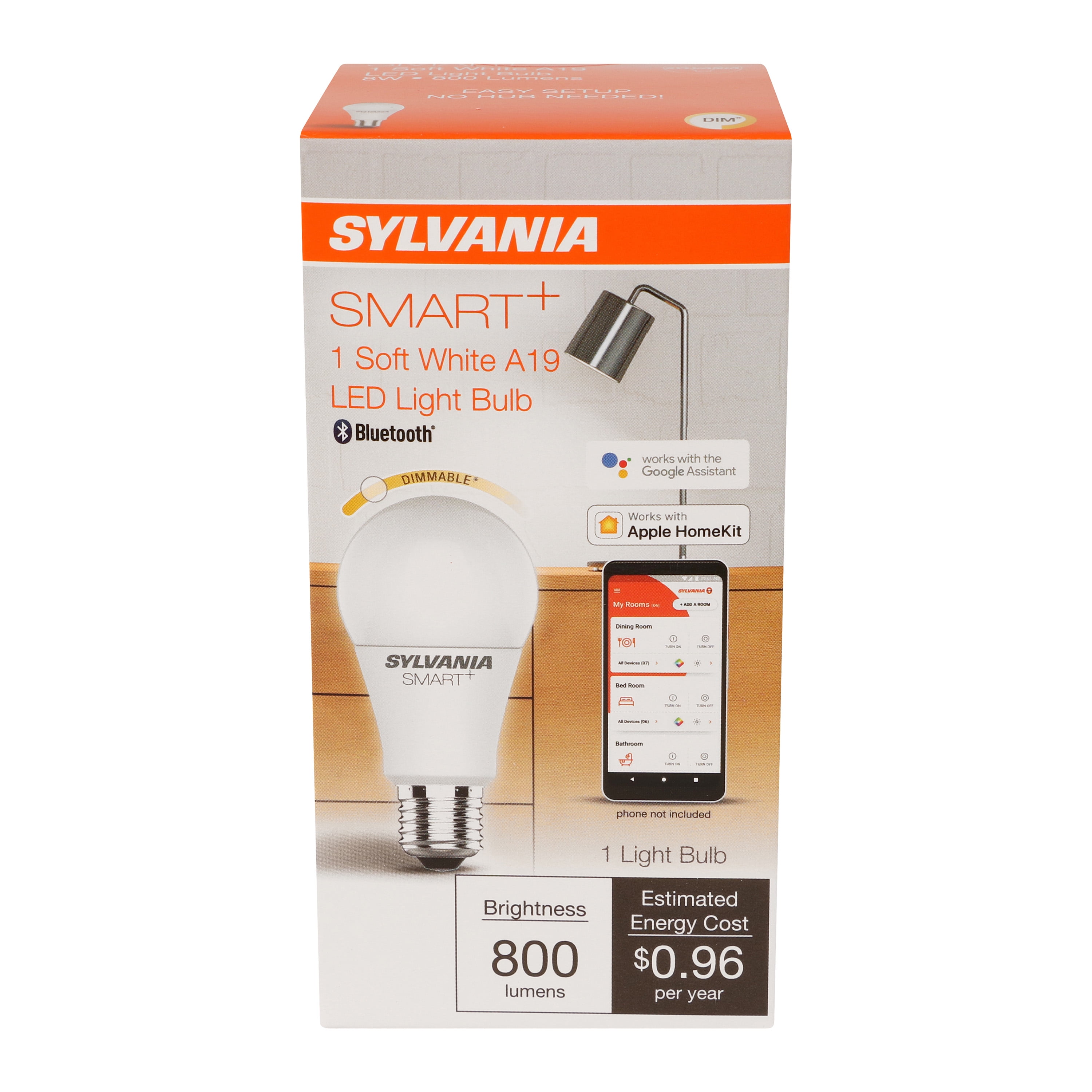 SYLVANIA General Lighting 75580 Sylvania Smart+ Bluetooth - Bombilla LED  A19 de filamento blanco suave, funciona con Apple HomeKit y control de voz