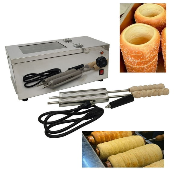 2 Stations Chimney Cake Roll Oven Maker Machine Mini Stainless Steel Mold 1500W 110V