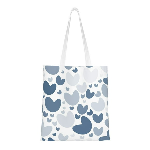 YFYANG Reusable Cotton Canvas Tote Shopping Bag, Blue Heart Pattern Washable Portable Grocery Bag for Daily Travel