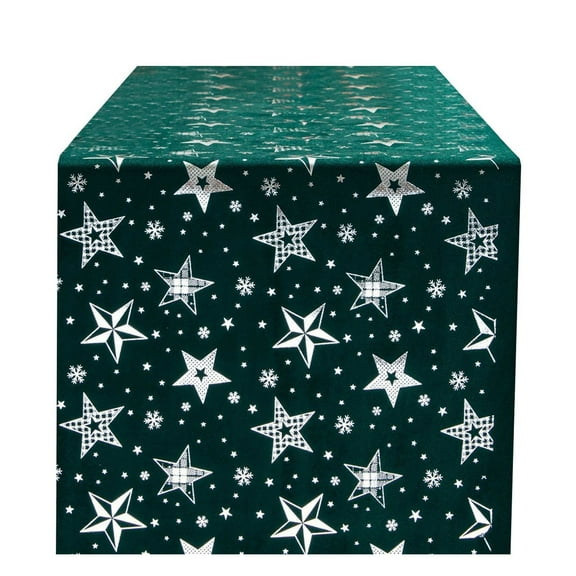 Green Christmas Star Printed Velvet Polyester Table Runner Holiday Dining Table Decoration Festive Table Flag For Home Party Gathering 11.02X108.26 Inches 0.34 Lb