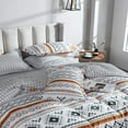 thumbnail image 5 of Orange Bohemian-style down duvet cover three-piece set, diamond-shaped printed bedding, 1 duvet cover with 2 pillowcases, available in large and extra large sizes, 5 of 9