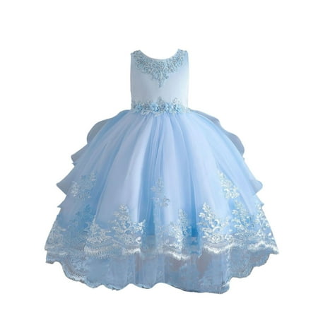 

DSOROZI Children s Dress Train Wedding Dress Dress Girl Flower Child Piano Performance Dress Kids Dress Blue