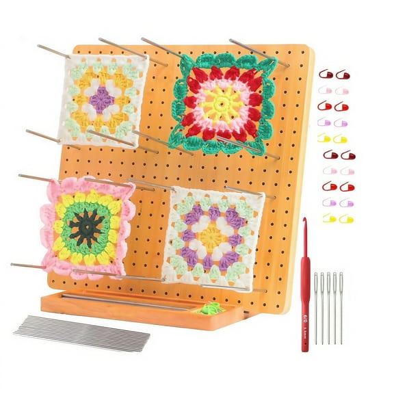 YMWVH 11" Wooden Crochet Blocking Board (1 Pack) with 20 Pins, Granny Square Crochet Project Accessory, Gift for Crocheters