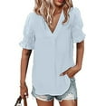 thumbnail image 2 of Women's Summer Chiffon Tops Shirts V Neck Dressy Casual Comfy T Shirts Short Sleeve Solid Tunic Blouses Pullover, 2 of 7