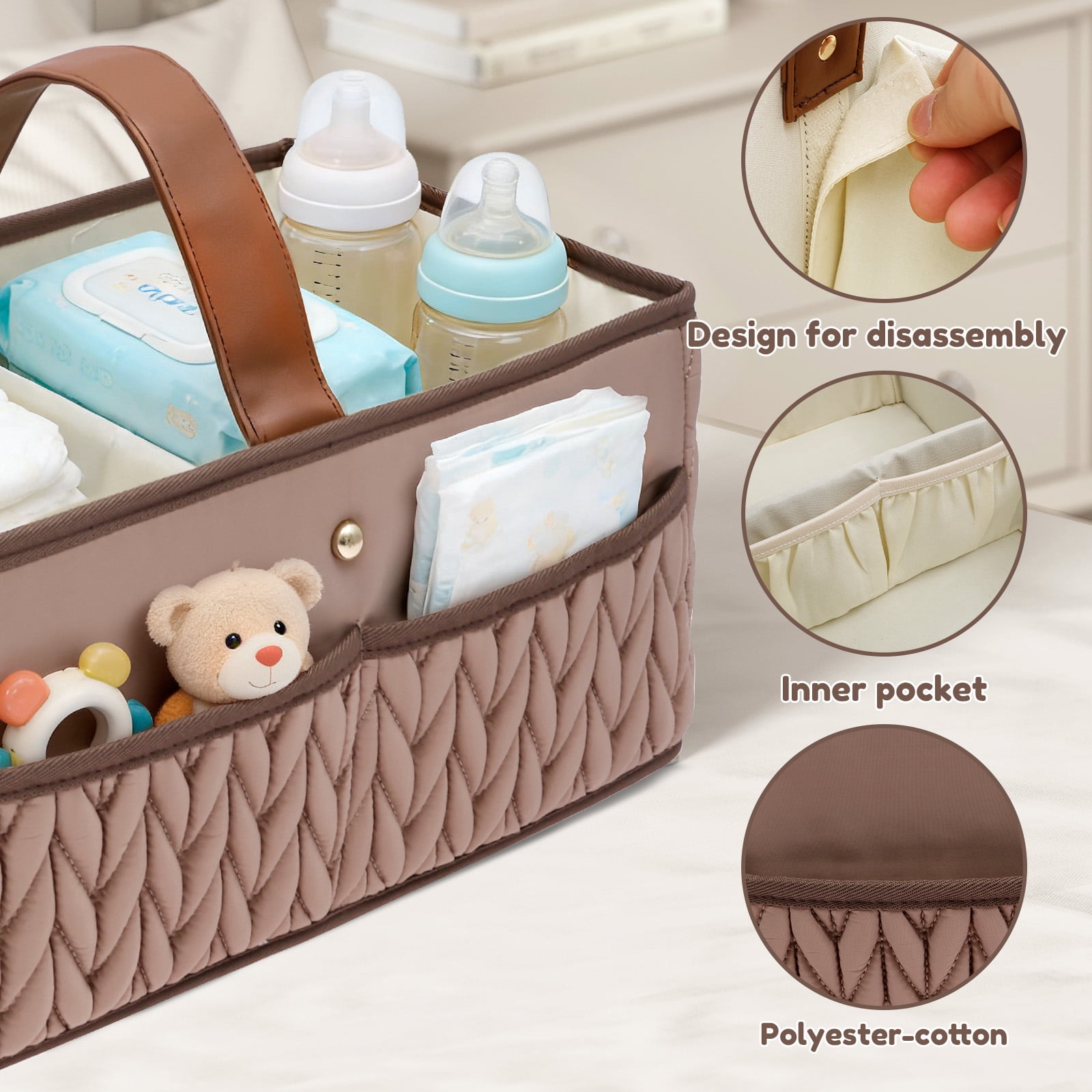 Austok Baby Diaper Caddy Organizer with Compartment Nappy Caddy with Wide Handle and Pocket for Diaper Wipe Spare Clothes Baby Essential for Changing Table Nursery Car