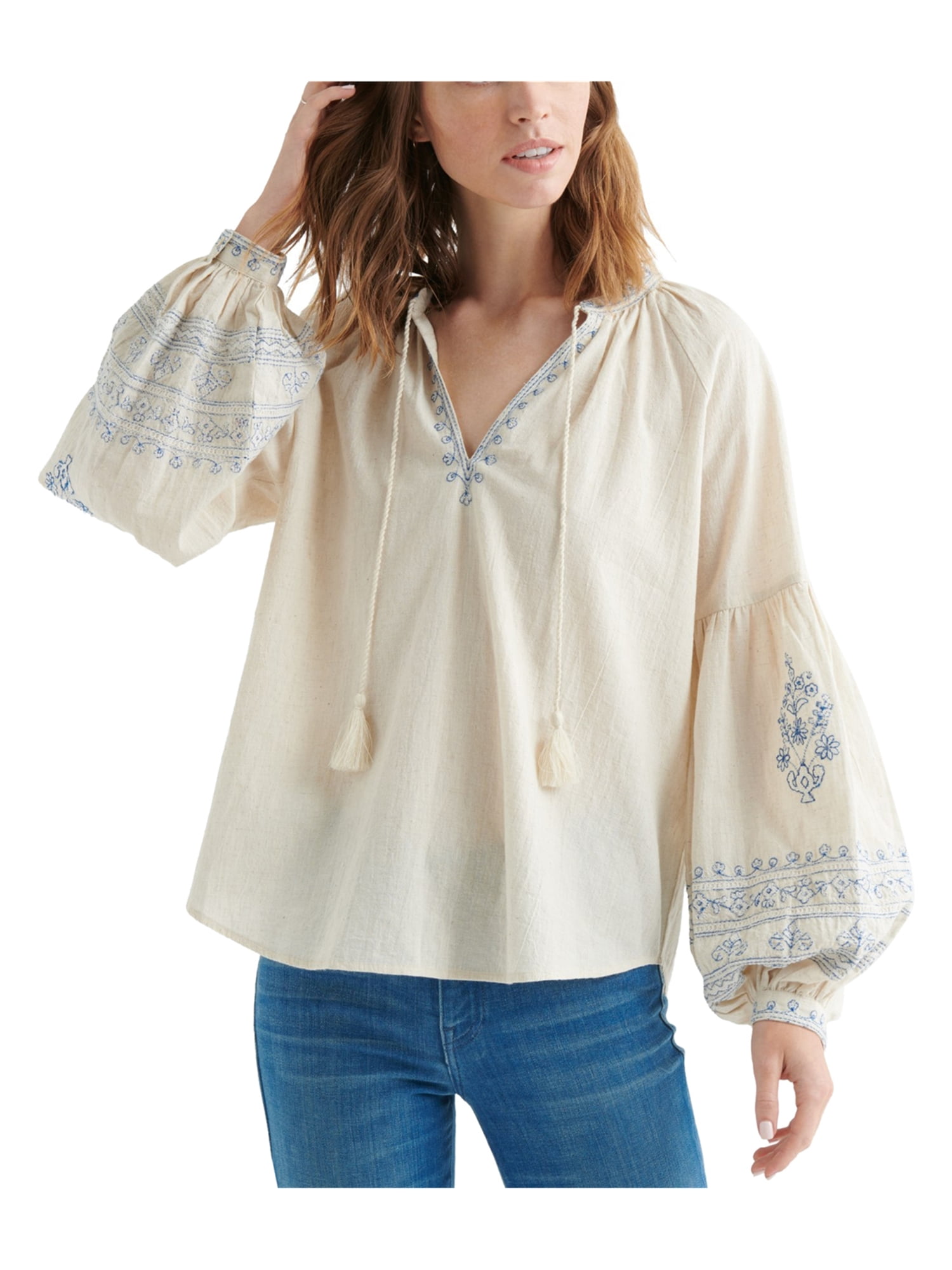 Lucky Brand Womens Embroidered Peasant Blouse white XS | Walmart Canada