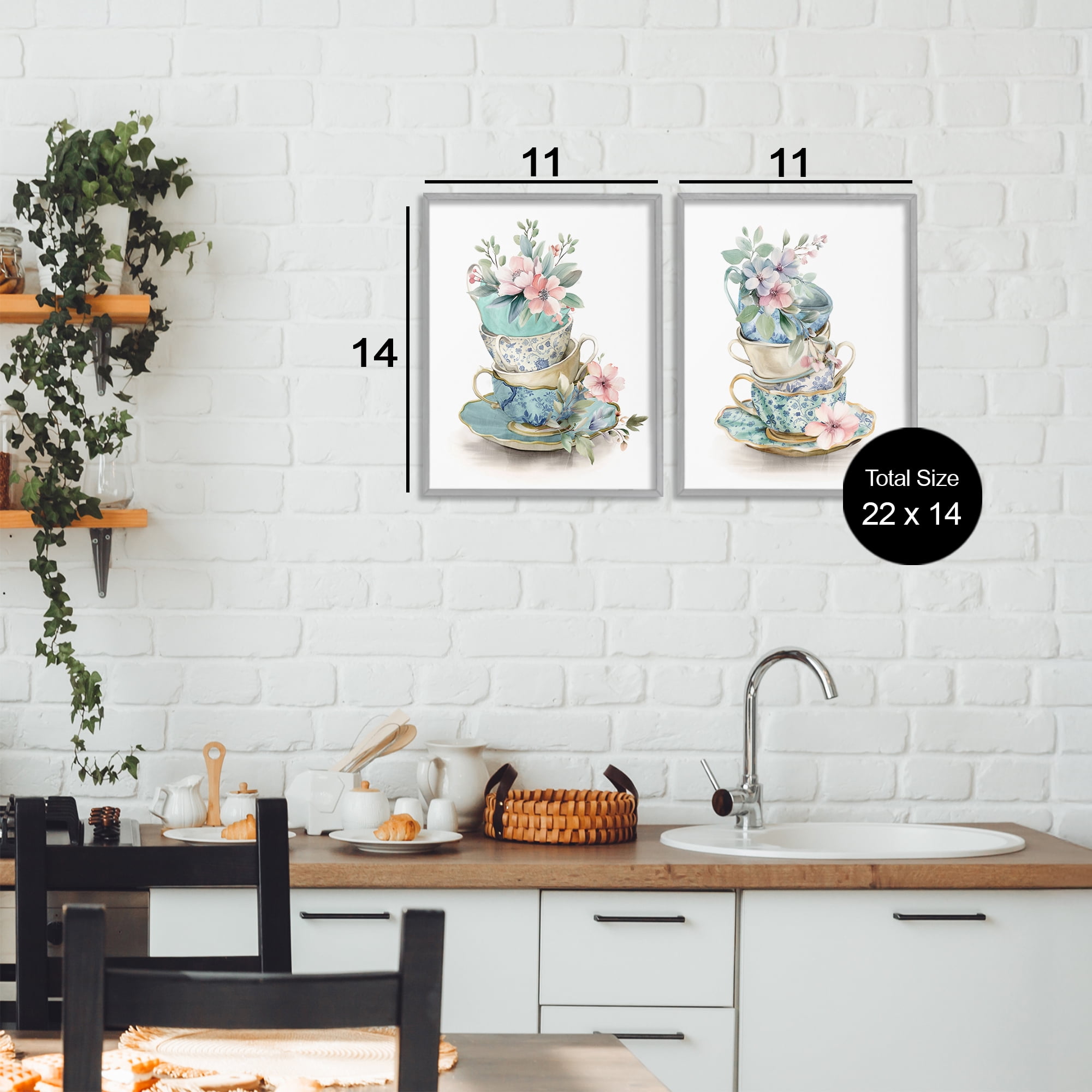 Stupell Industries Stacked Teacup Chinoiserie 2 Piece Gray Framed Giclee Art Set, design by Kim Allen