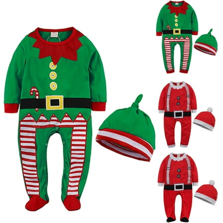 

PEZHADA Boys Girls Fall Winter Romper Jumpsuit Christmas Newborn Infant Jumpsuit Long Slevee Romper Clothing With Hat Red