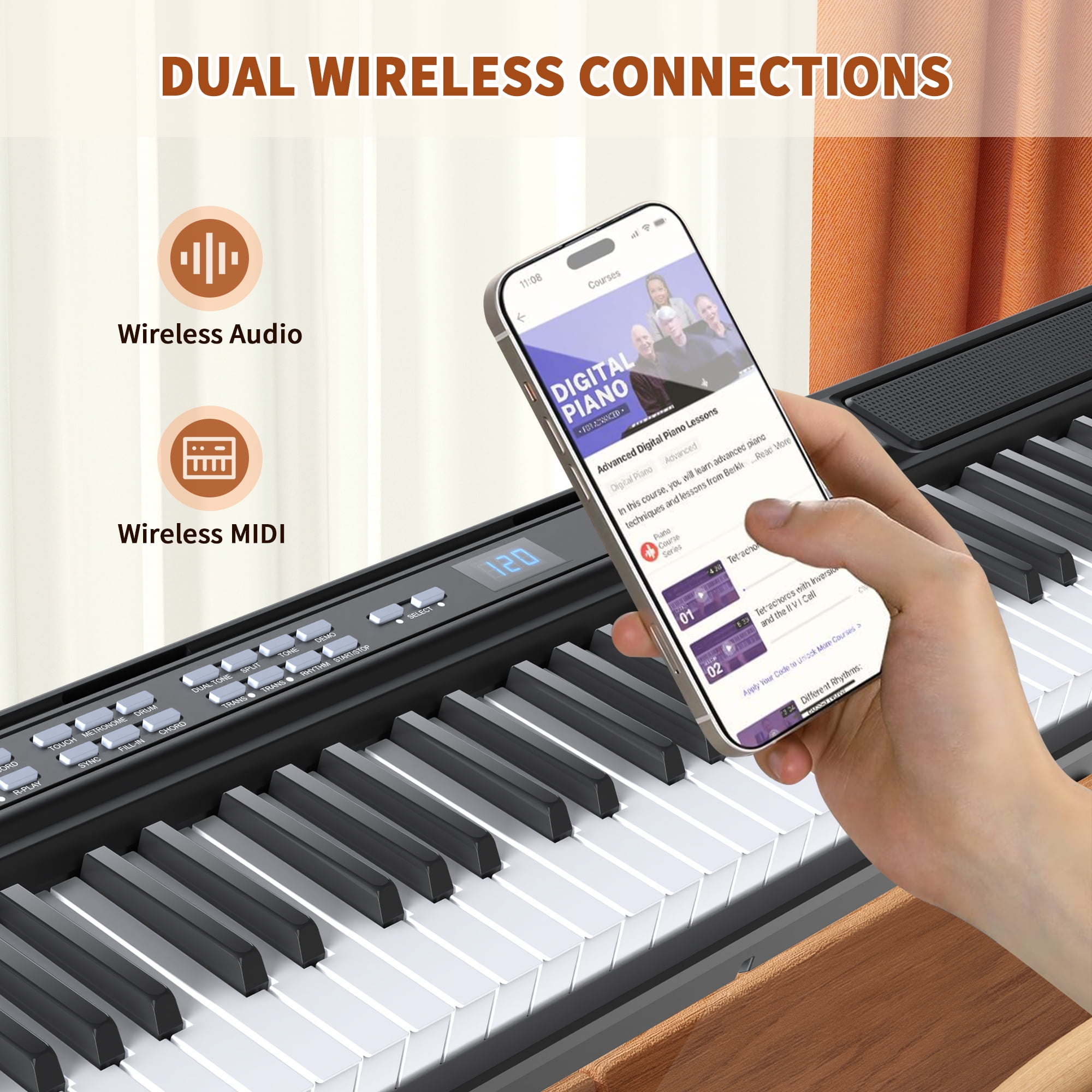 SUGIFT 88 Key Digital Piano Keyboard Semi-Weighted Piano Keyboard 88 Keys with Bluetooth, Piano Pedal, Stand, Carrying Case, and Headphones