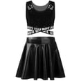 thumbnail image 2 of TiaoBug Kids Girls Cheerleading Jazz Dance Outfits Sequins Sleeveless Crop Tops and Skirts Set Black 14, 2 of 3