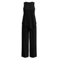 thumbnail image 7 of ibuvkizy Linen Outfit Set Women 2 Piece Sleeveless Round Neck Asymmetrical Hem Tank Tops and High Waist Wide Leg Pants with Pockets and Drawstring,Casual Loose Lounge Sets for Summer Beach Vacation, 7 of 7