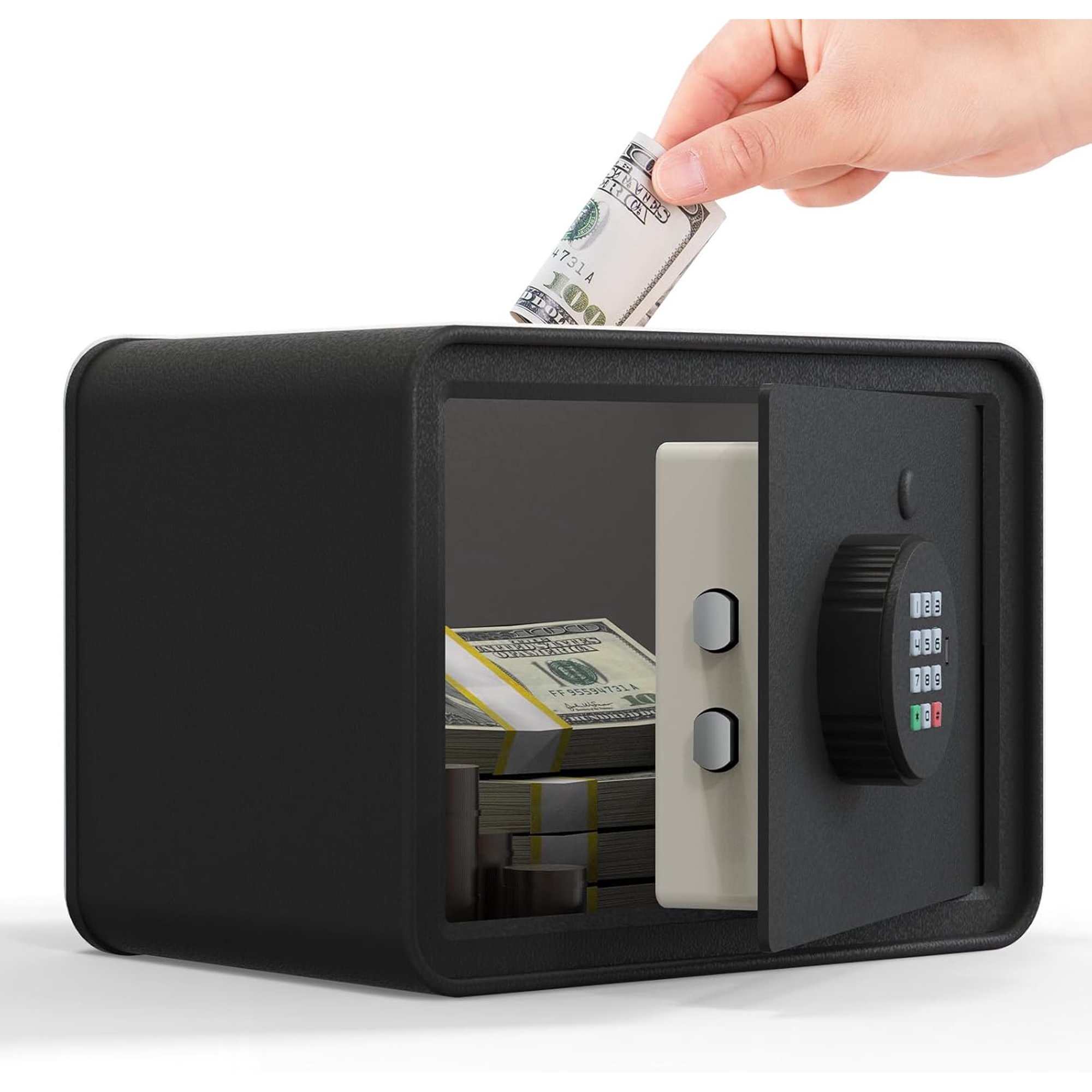 Kids Mini Safe Small Cash Box, Macaron Money Security Safe, Piggy Bank, Black