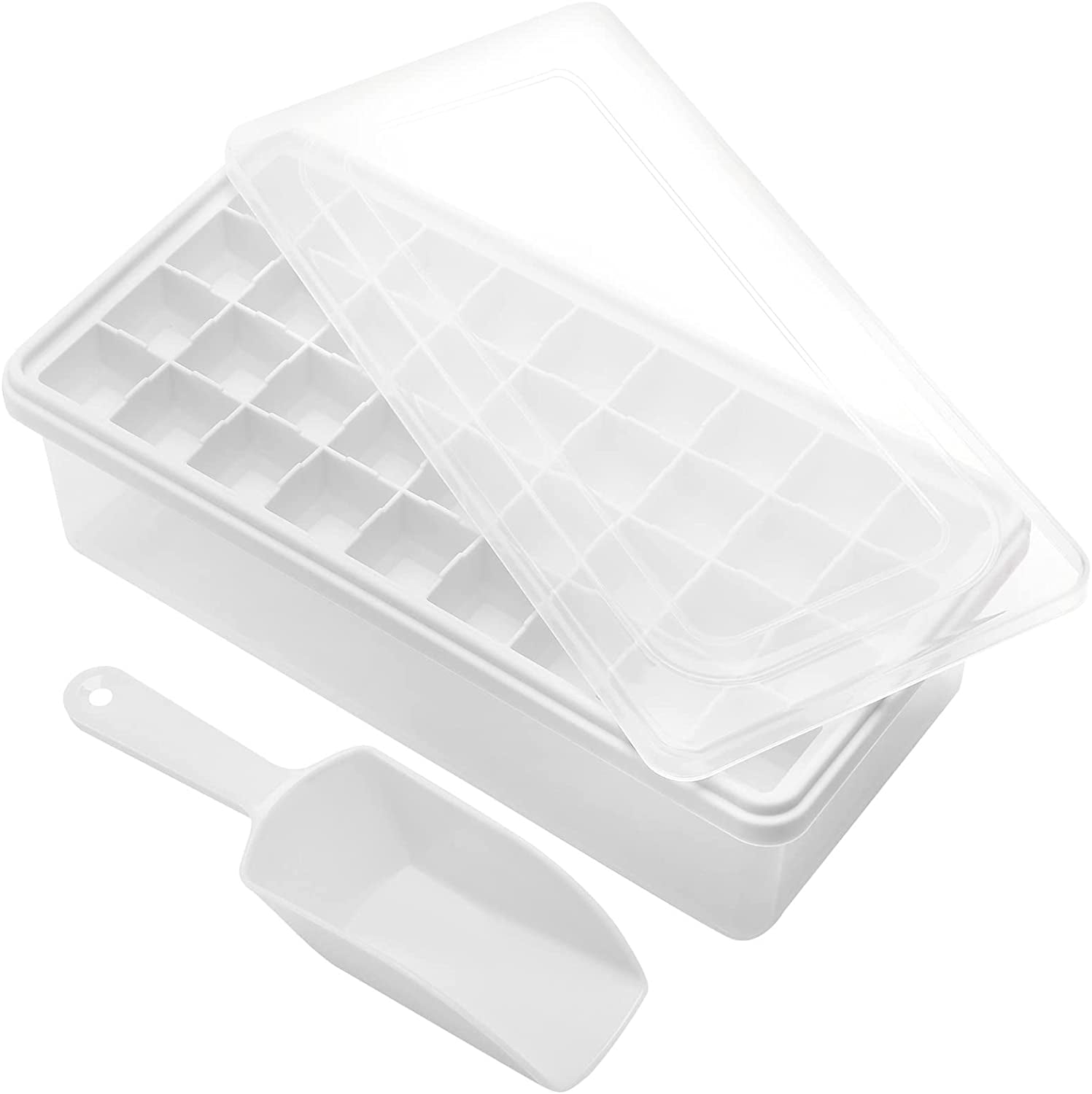 CZWL&HG Food-grade Silicone Ice Cube Tray with Lid and Storage Bin for Freezer, Easy-Release 36 Small Nugget Ice Tray with Spill-Resistant cover&Bucket, Flexi