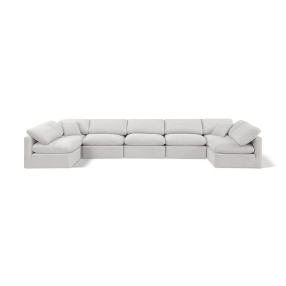Meridian Furniture Indulge 234" Velvet U-Shaped Modular Sectional in Cream