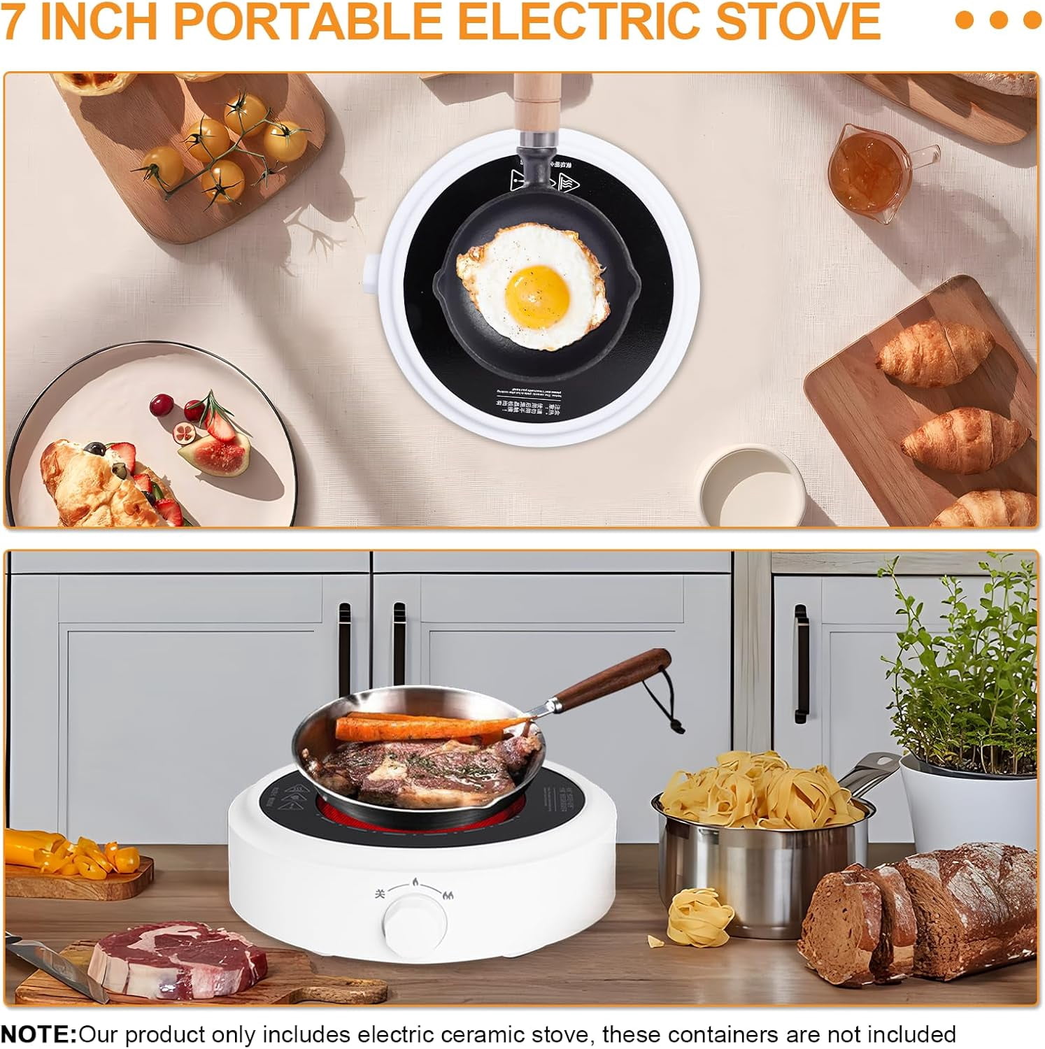 Small Hot Plate 600W Portable Electric Stove Kitchen Cooking Cooktop Round Single Plate Cooktop for Ceramic Glass Kettle, Home Kitchen Boiling Tea, White
