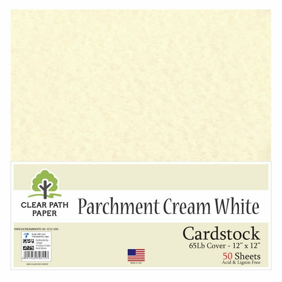 Parchment Cream White Cardstock - 12 x 12 inch - 65Lb Cover - 50 Sheets - Clear Path Paper