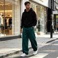 thumbnail image 7 of Nestiefly Men's Fleece Baggy Sweatpants | Wide Leg Pants, Athletic, Elastic Waist, Drawstring, Casual, Lounge, with Pockets, Streetwear, Comfort Dark Green S, 7 of 7