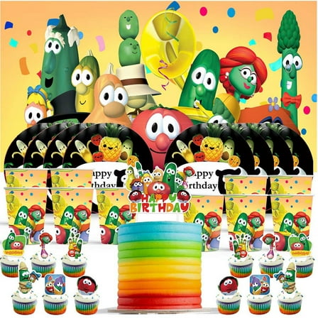 Veggietales Birthday Cups Party Supplies Decor Backdrop Paper Plates Fans Decorations Banner
