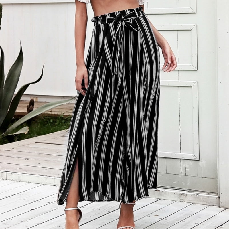 Summer Women Striped Wide Leg Pants 