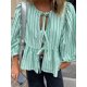 thumbnail image 5 of HH TRAF Blusa de verano con manga corta abullonada y lazo para mujer, elegante, con cuello redondo y volantes, color liso, 5 of 5