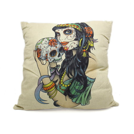 Square Skull Pattern Lumbar Back Waist Support Pillow Cushion for Auto