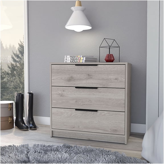 JERFIT 3-Drawer Chest of Drawers, Light Gray Finish, Compact Bedroom Dresser with Wide Storage Top