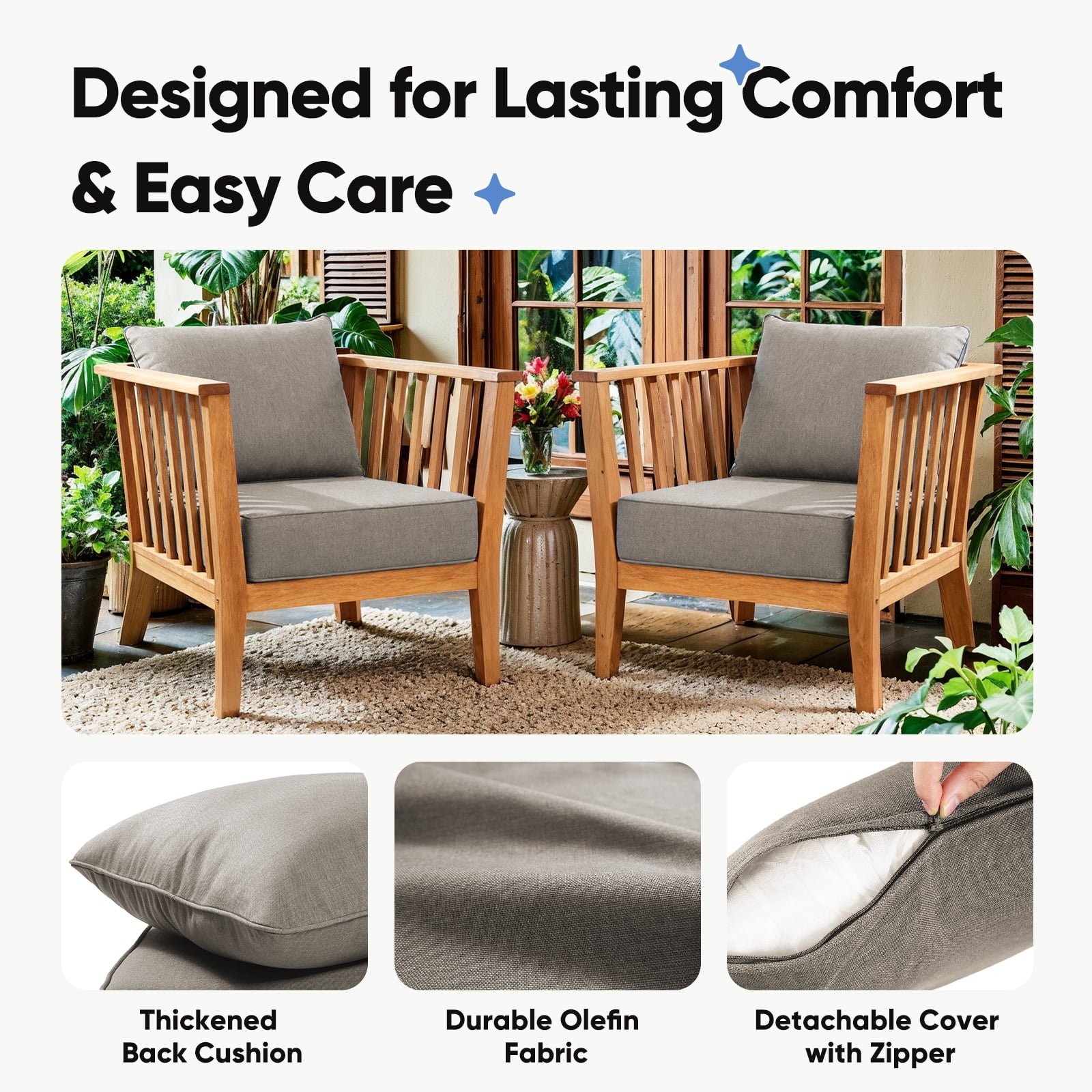 Giantfurnni Luxury Outdoor Deep Seat Cushion 22 X 24 X 6 inch Replacement Cushions for Patio Furniture, Dark Grey