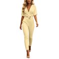 thumbnail image 2 of Sunnin Womens Jumpsuit Belted Waist Pockets Short Sleeve Collared Slim Long Pants XS-L, 2 of 6