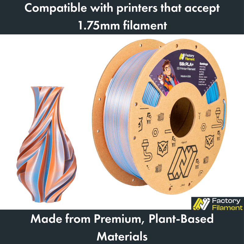 1.75mm Dual Color Silk Blue + Orange PLA 3D Printer Filament, 1 KG Spool, Dimensional Accuracy +/- 0.02 mm, Dual Color 3D Printing Filament