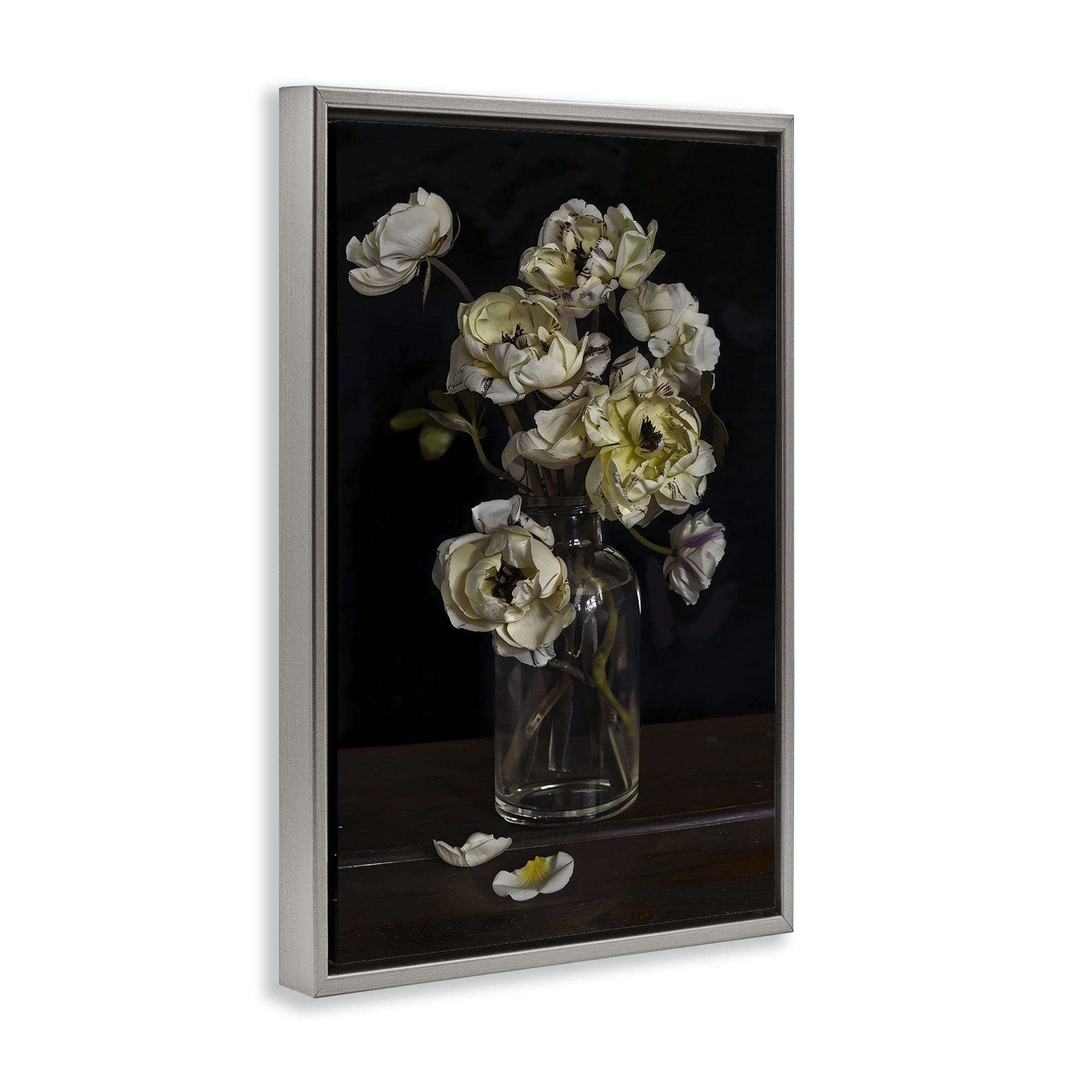 Stupell Industries Elegant Arrangement of Cream Blossoms Gray Framed Floater Canvas Wall Art, design by Creative Studio