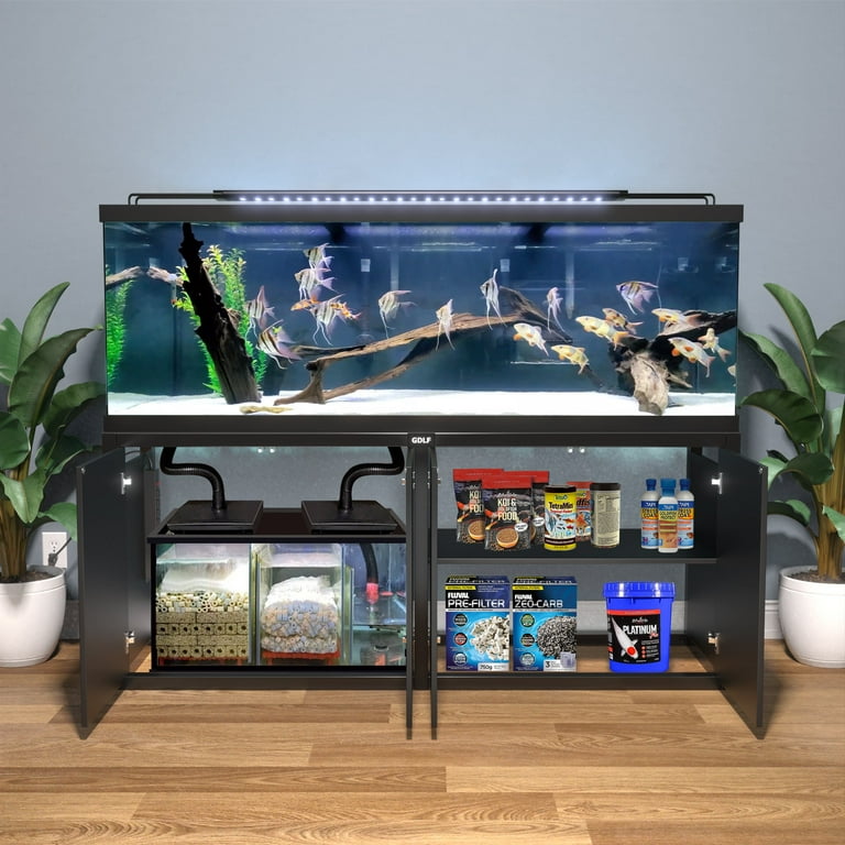 125 gallon fish tank accessories GDLF 125-150 Gallon Fish Tank Stand, Heavy Duty Metal Aquarium Stand with Power Outlet and Cabinet for Fish Tank Filters and Accessories,72.8
