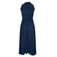 thumbnail image 5 of Wycnly Summer Dresses for Women Fashion Tie Front Elastic Waist Flowy Pleated Swing Tank Maxi Dresses 2025 Sleeveless Round Neck Solid Long Formal Dress Dark Blue l, 5 of 5