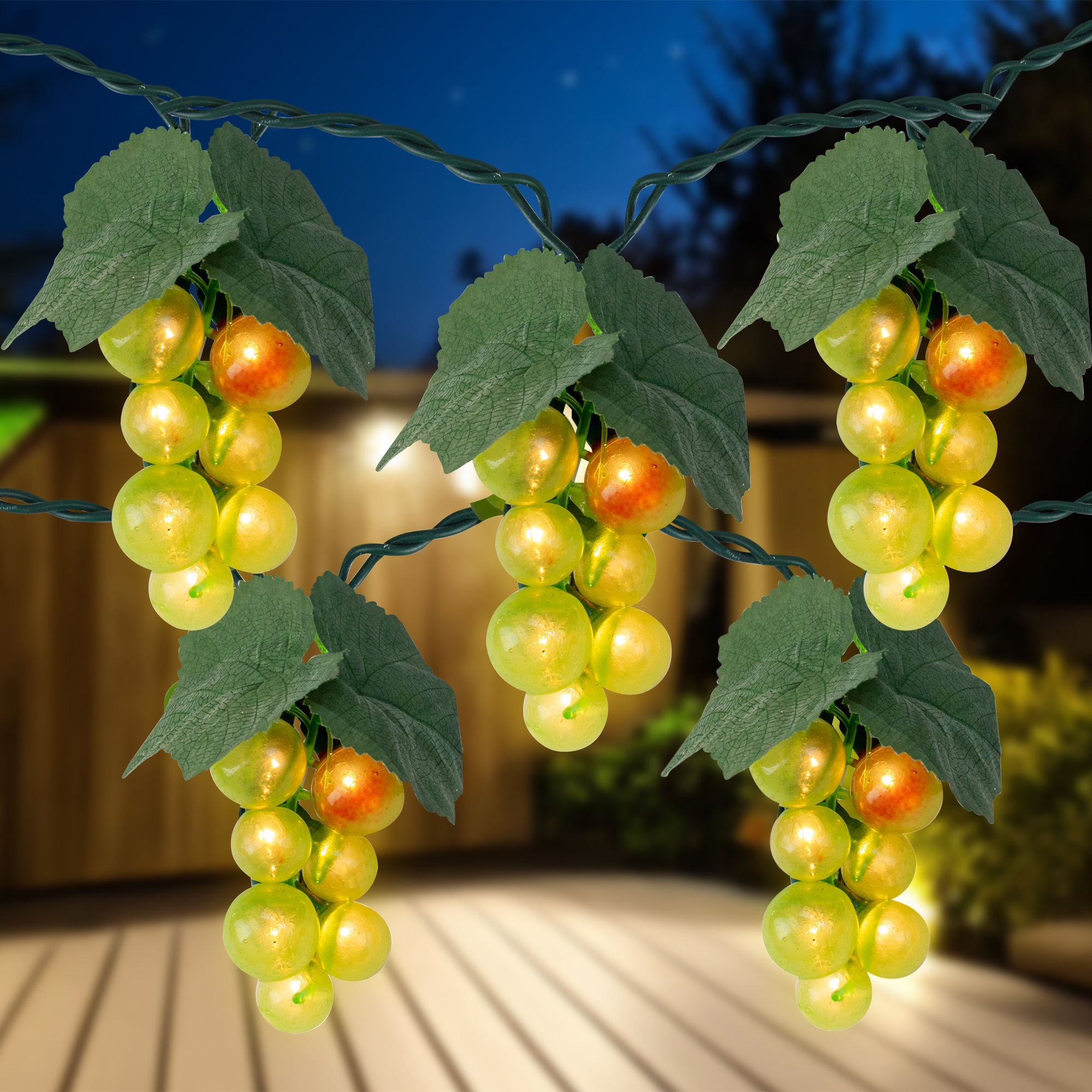 Green Grape Summer Patio Light Set - 5 Clusters 35 Lights